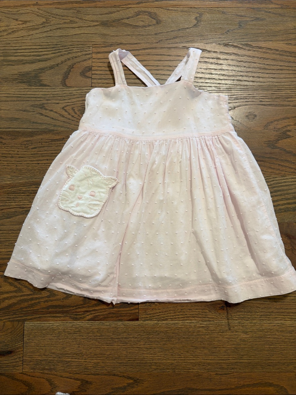 Pixie Lily 2T Pink Swiss Dot Dress with Kitty Patch EUC